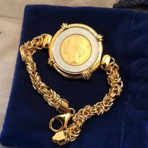 Toscana Italiana 18K Gold Plated Lira Coin Link Bracelet